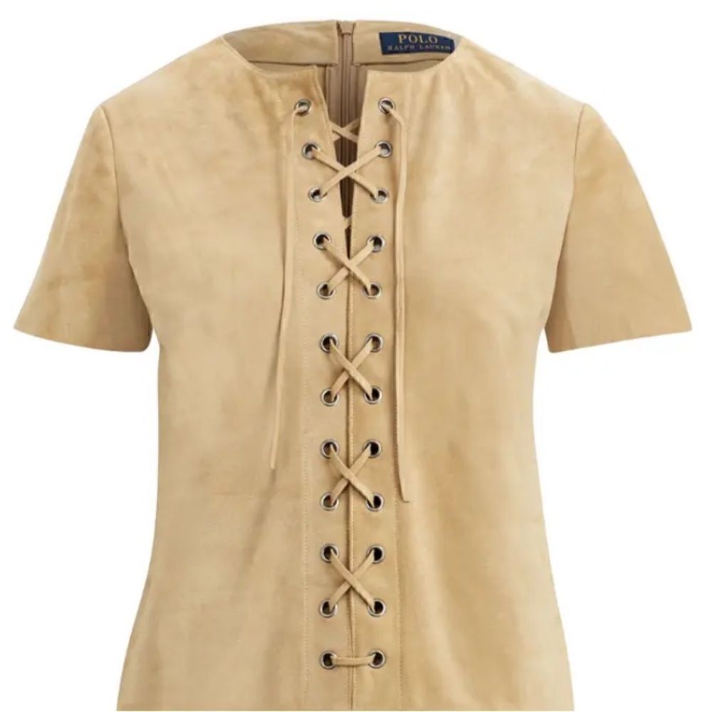 Polo Ralph Lauren Spring 2018 Madison Tan Italian Calf Suede Lace-up Shift Dress